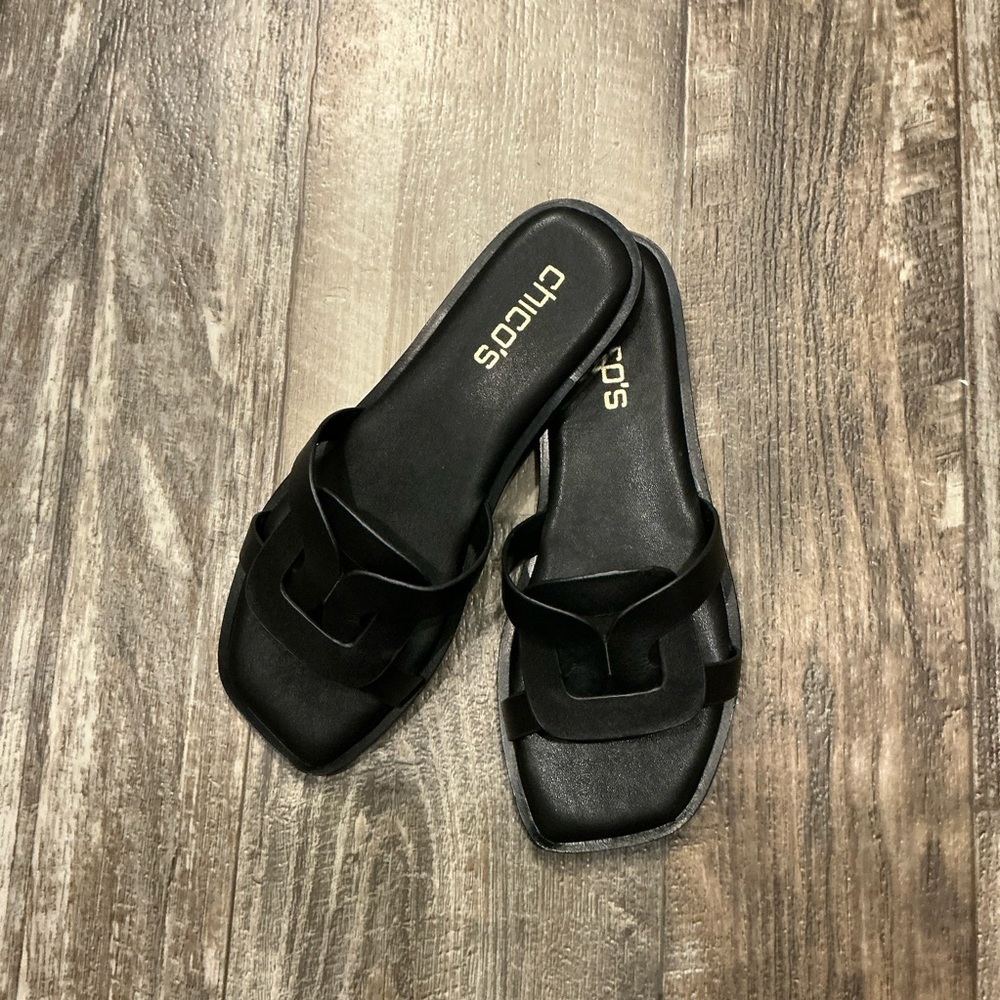 Chico's Black Interlocking Strap Slide Sandals Size 6 - Picture 4 of 16